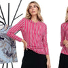 Batsheva V Neck Tee Fuschia Stripe
