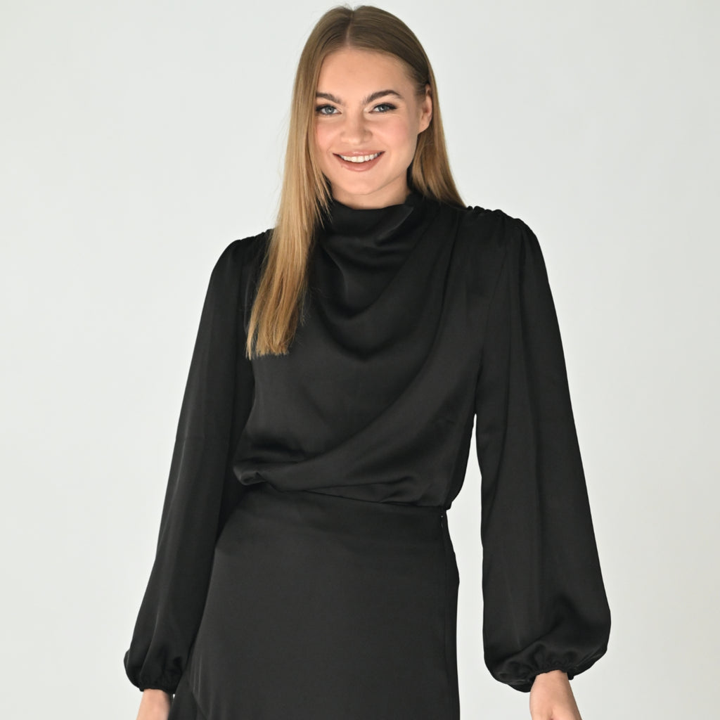 トップス acka drape volume tops black drape volume tops – Acka online store