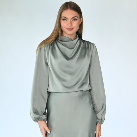 Silky Drape Top Sage