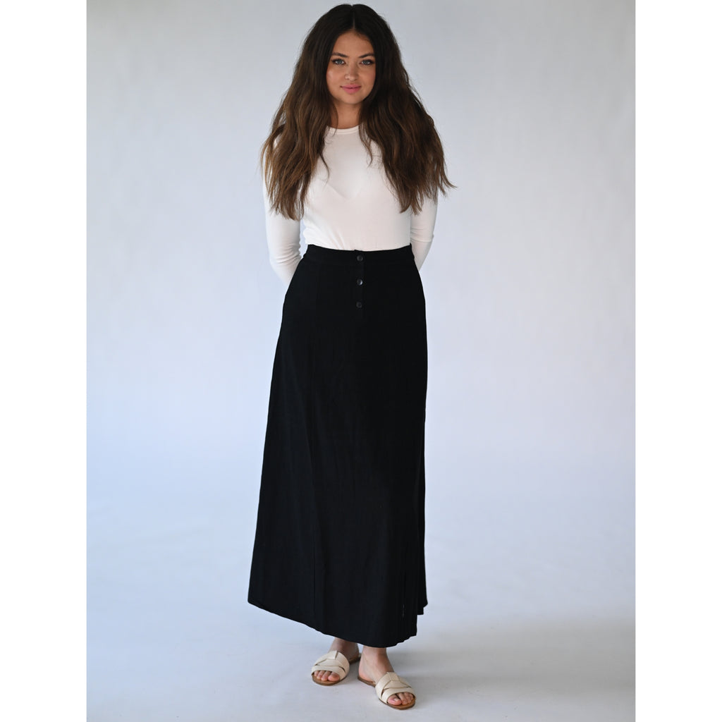 Button Front Linen Skirt Black – The Mimi Boutique