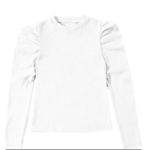 White Puff Sleeve Top by Meme Teen