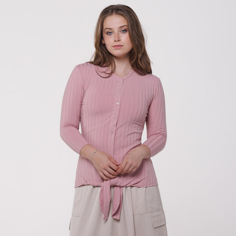 Tie Waist Button Top Pink