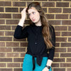 Tie Waist Button Top Black