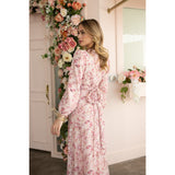 Pleated Waist Pink Burnout Chiffon Maxi Dress by Adina LV