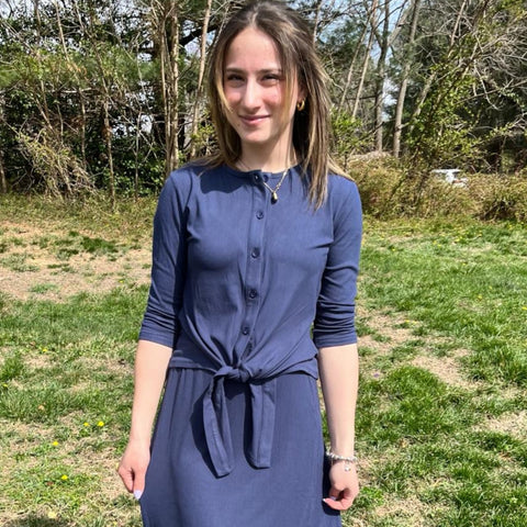 Navy Button Down Tie Front Shirt