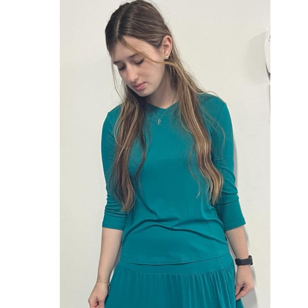 Turquoise Microribbed Tiered Midi Maxi Skirt by Ivee