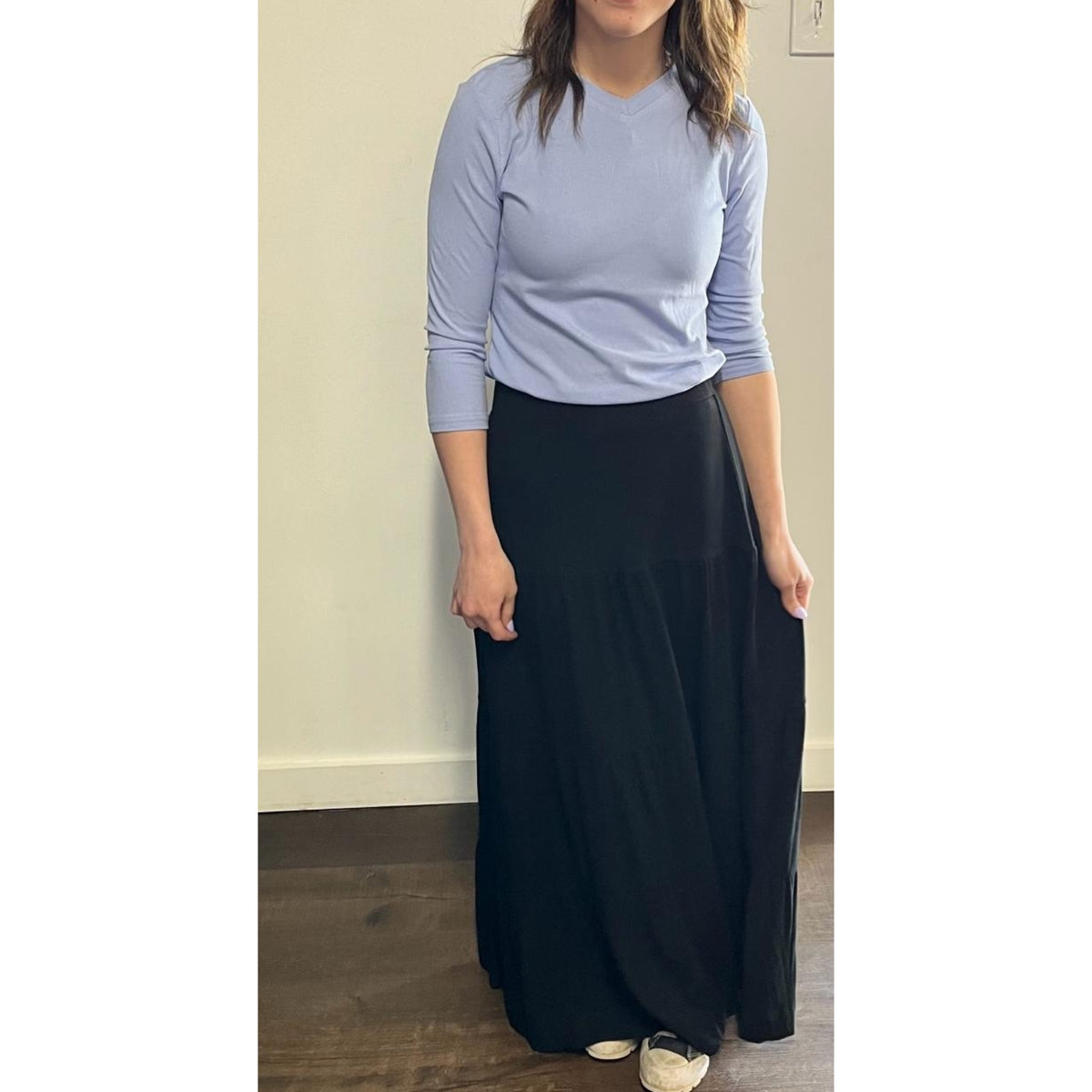 Periwinkle Microribbed V Neck Tee