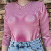 Hot Pink V Neck Ribbed Stripe Tee