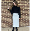 White Microribbed Straight Midi Skirt