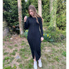 Black Microribbed Henley Dress