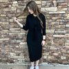 Black Microribbed Sleeveless Straight Midi Dress