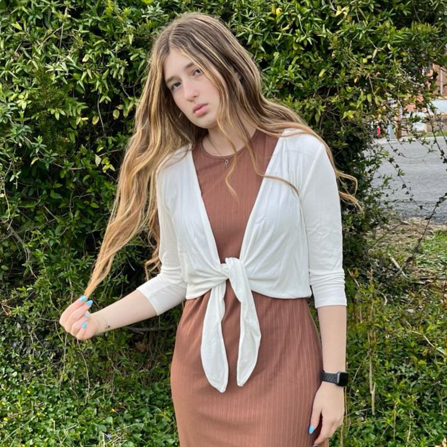 White Tie Front Microribbed Cardigan