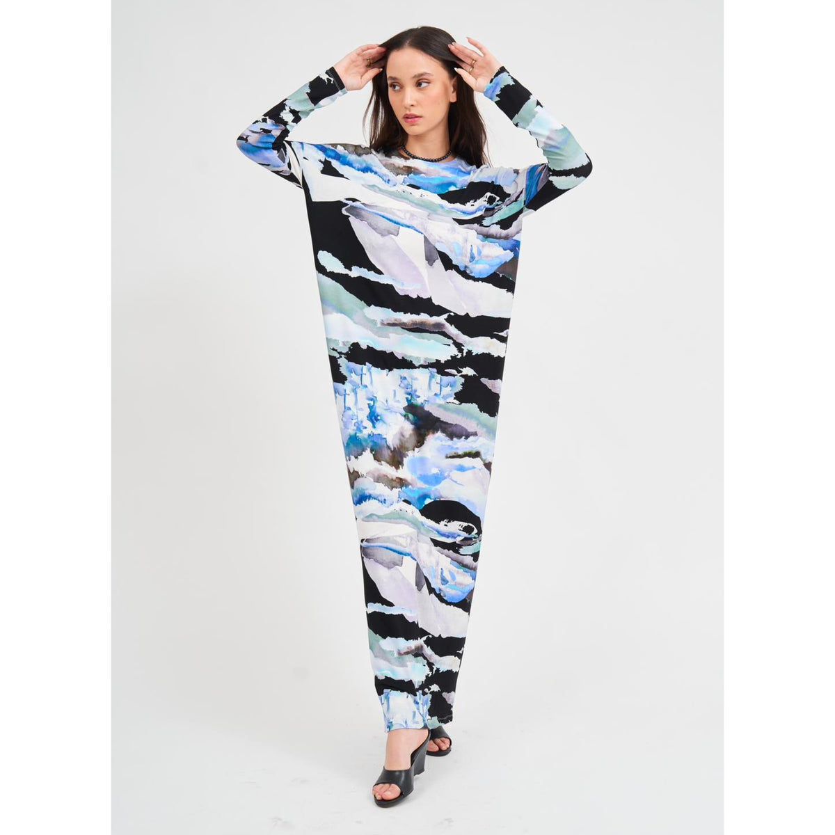Blue Watercolor Dalia Maxi Dress by DF