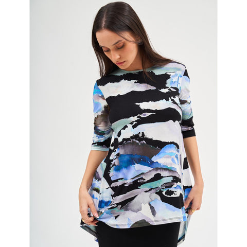 Blue Marble Watercolor Triangle Back High Low Top by DF