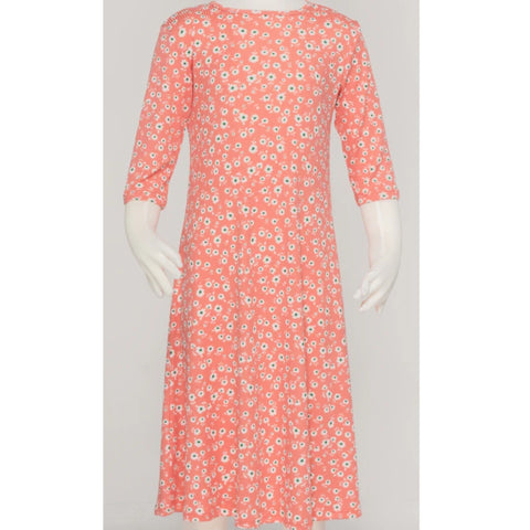 Coral Floral Ribbed Aline Dress Teen