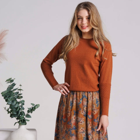 Detail Sleeve Knit Top Rust