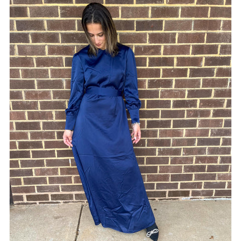 Nala Navy Satin Maxi Dress