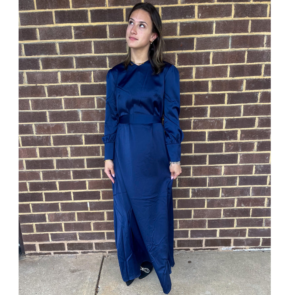 blue silk maxi dress Elsa Ice Blue Maxi Dress with Neck Scarf XXL main image 0
