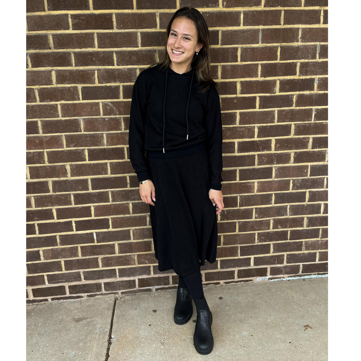 Black Cable Hooded Top