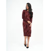 Maroon Floral Velvet Loose Basic Dress by DF