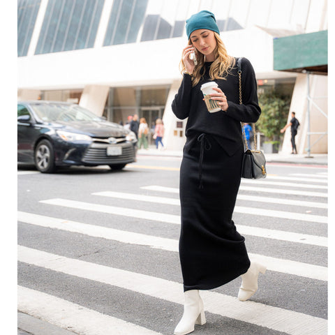 Sweater Rib Tube Skirt Black by Adina LV