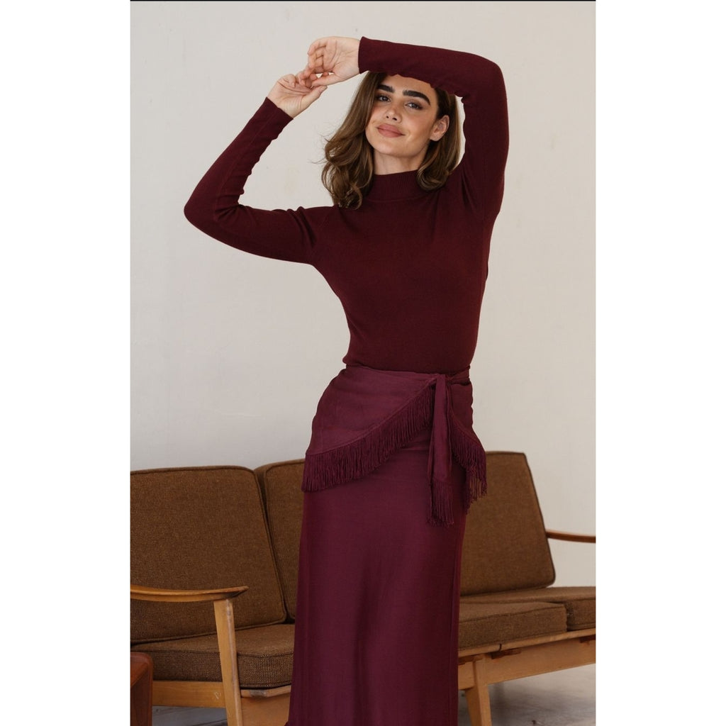 Fringe Burgundy Skirt – The Mimi Boutique