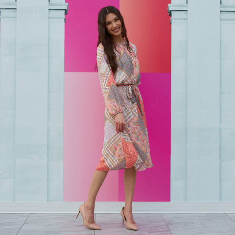 Polly Coral Patchwork Dress