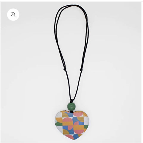 Geometric Multi Color Heart Pendant Necklace Sylca