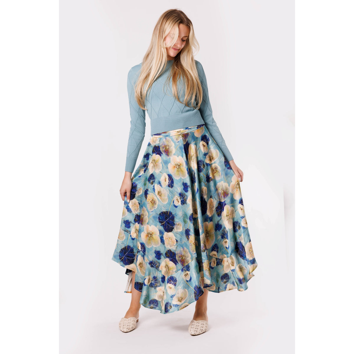 Light Blue/Multi Assymetrical Skirt - The Mimi Boutique