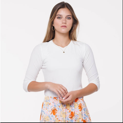 White V Neck Microribbed Tshirt