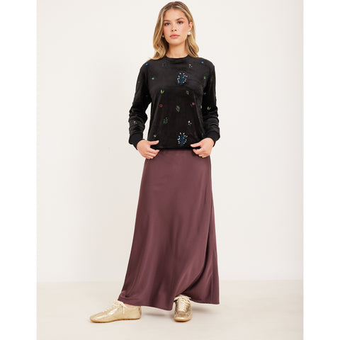Burgundy Satin Maxi Skirt