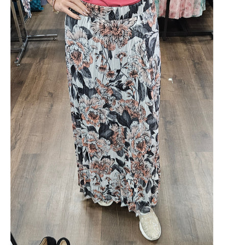Salmon Floral Chiffon Maxi Skirt Sam Fash