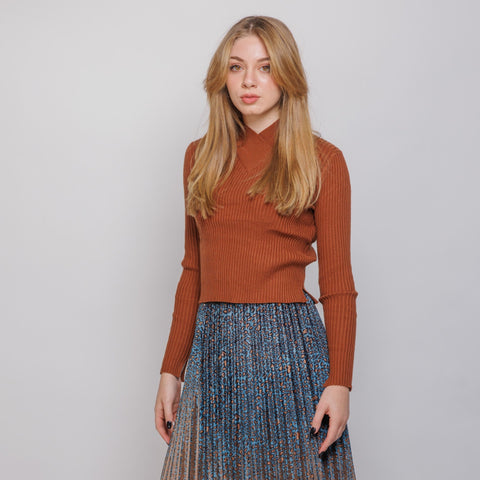 Cognac V Neck Short Sweater