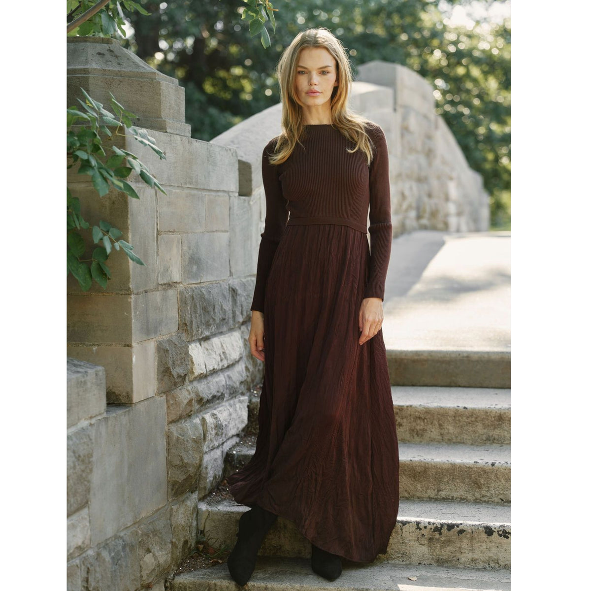 Chocolate Contrast Fabric Maxi Dress