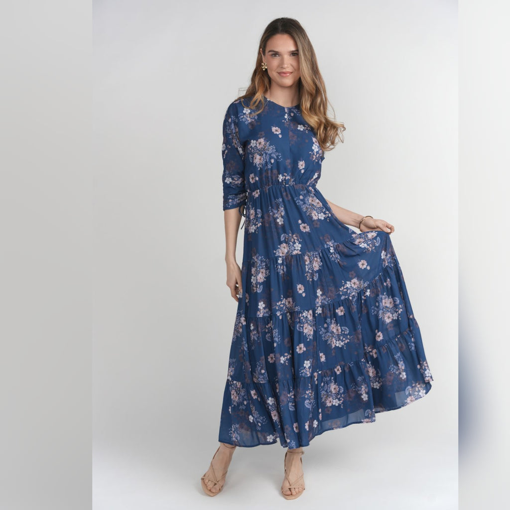 green emerald velvet dress Maren Starfall Blue Floral Dress – The Mimi Boutique