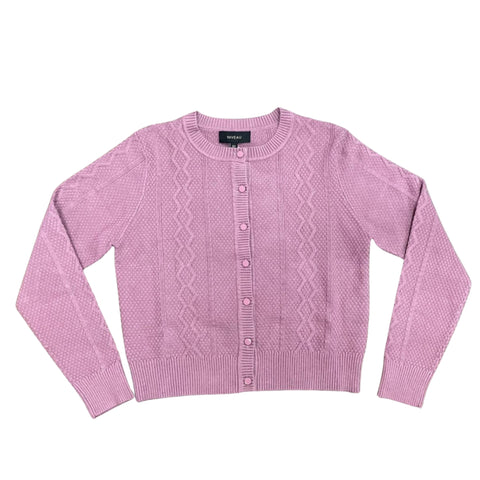 Lavendar Textured Crew Neck Cardi Sweater Lilac Teen