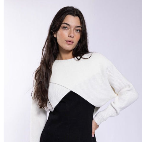 Ivory Crossover Cropped Sweater