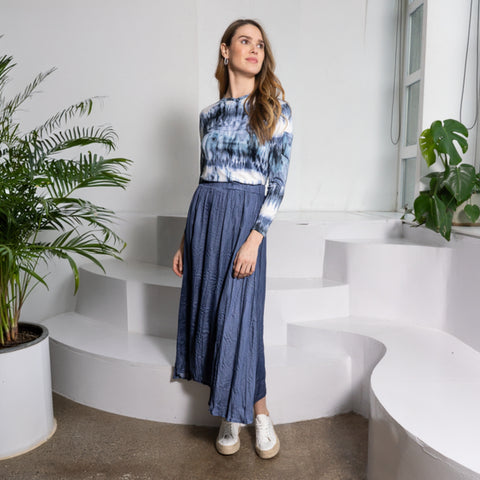 Lana Crinkle Skirt Slate Blue - The Mimi Boutique