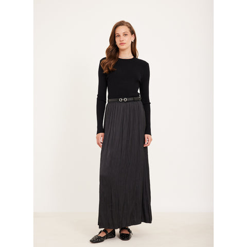 Wrinkle Satin Maxi Skirt Black OC