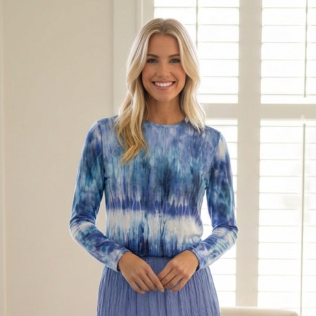 blue xv dress Batsheva V Neck Tee Blue Tie Dye