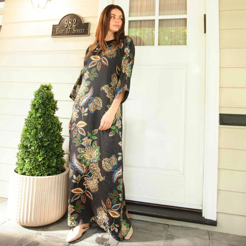 Caftan Black Floral Maxi Jackie O