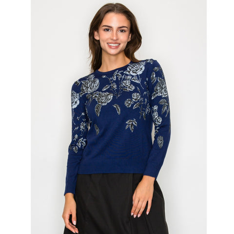 Blue Floral Sweater