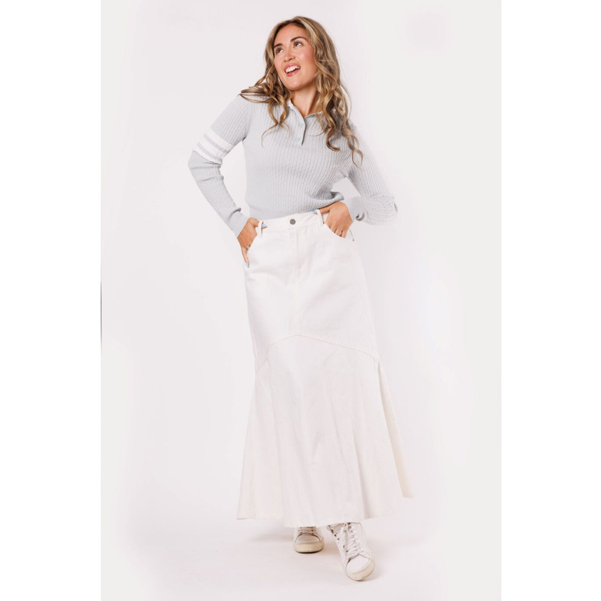 White Rounded Seam Skirt - The Mimi Boutique