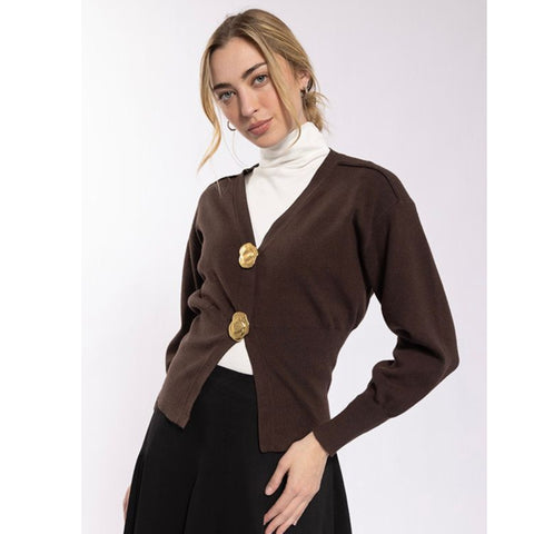 Exaggerated Button Cardi Chocolate
