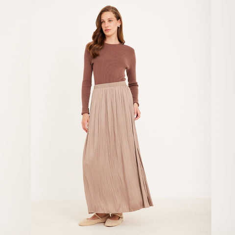 Wrinkle Satin Maxi Skirt Coffee OC