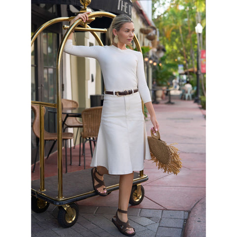 Cream Drop Hem Denim Skirt 25" Adina LV