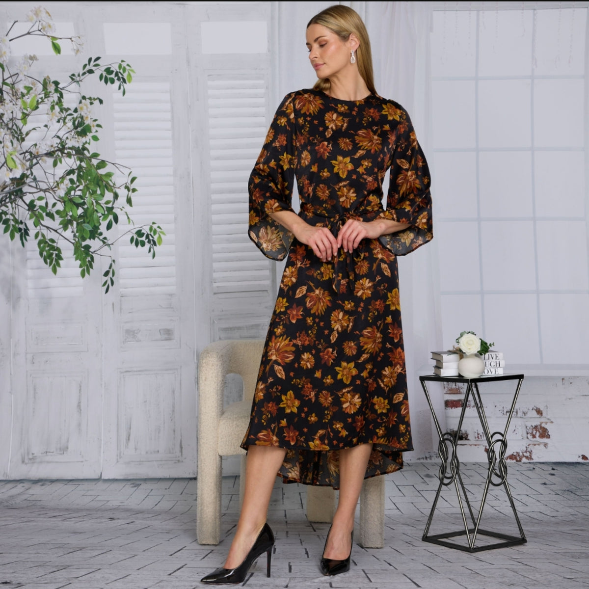 Plus Freya Dress Mustard Floral