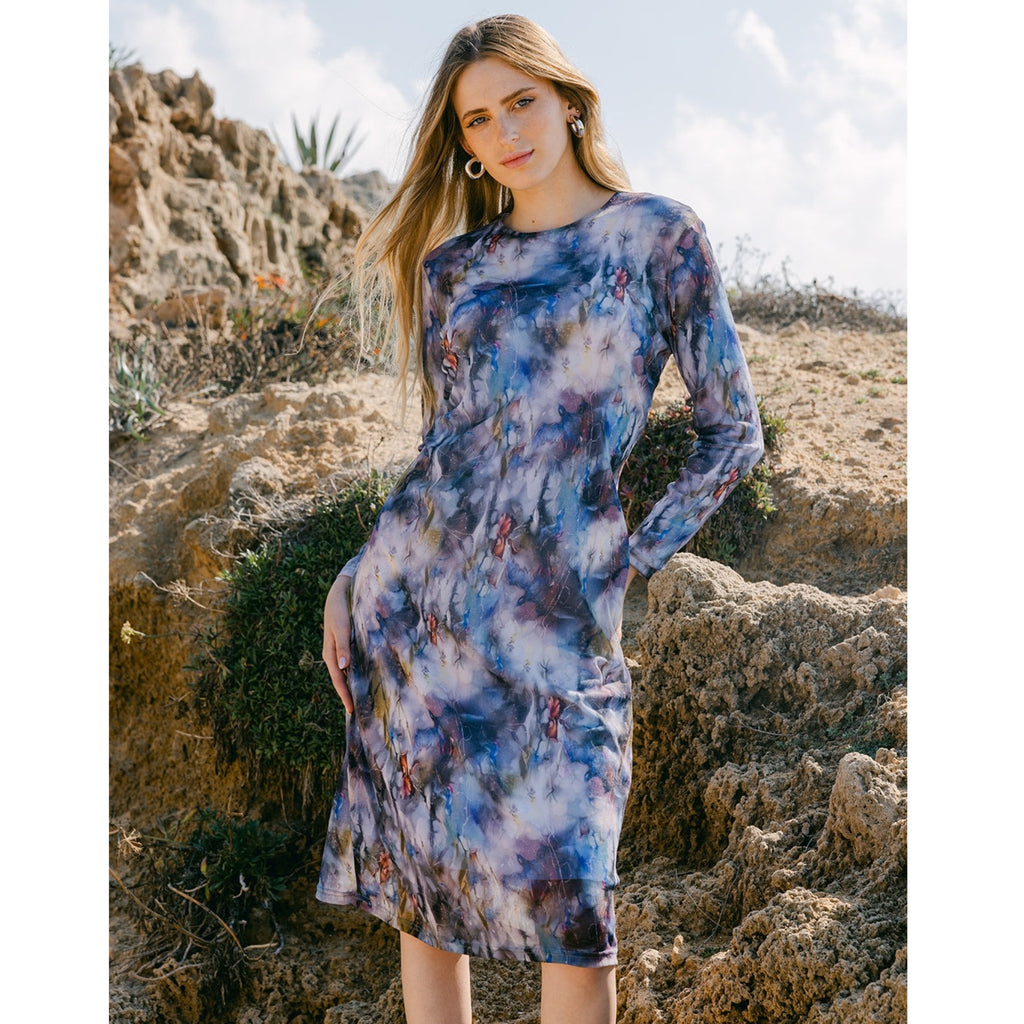 Abstract water paint printed mini dress with front tie M