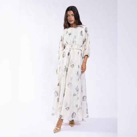 Floral Raglan Sleeve Maxi Dress Ivory/Grey
