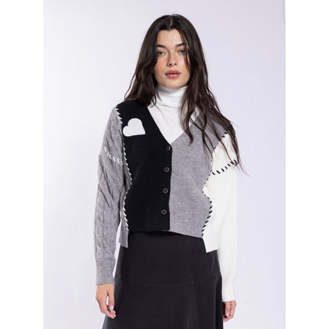 Heart Applique Colorblock Cardi